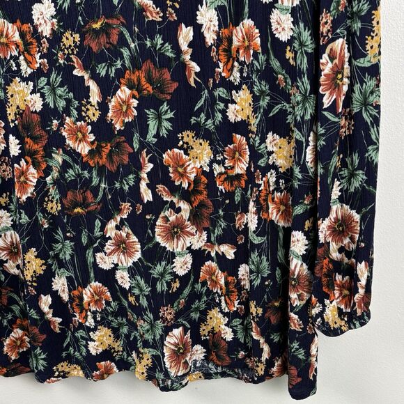 JODIFL Women Blouse Large Boho Floral Patchwork Long Sleeve Top Navy Rayon - Picture 6 of 8